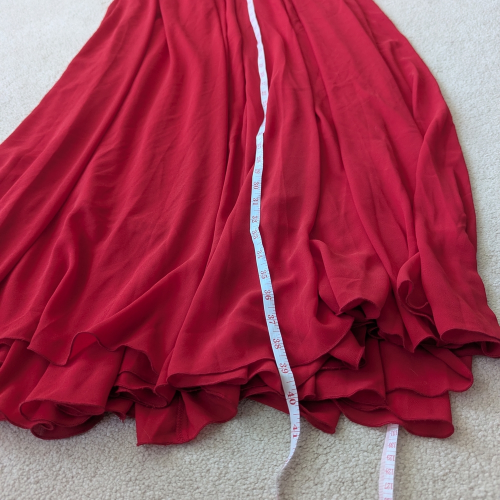 Elegant Red Maxi Skirt with Black Waistband - Picture 7 of 8